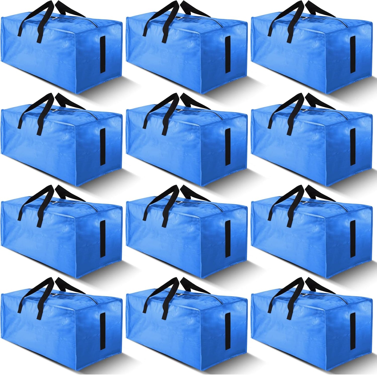 8 Pack Large Strong Moving Bags with Zippers & Carrying Handles - Water-Resistant - Heavy Duty Storage Tote for Space Saving, Fold Flat, Alternative to Moving Box (Semi-Transparent)