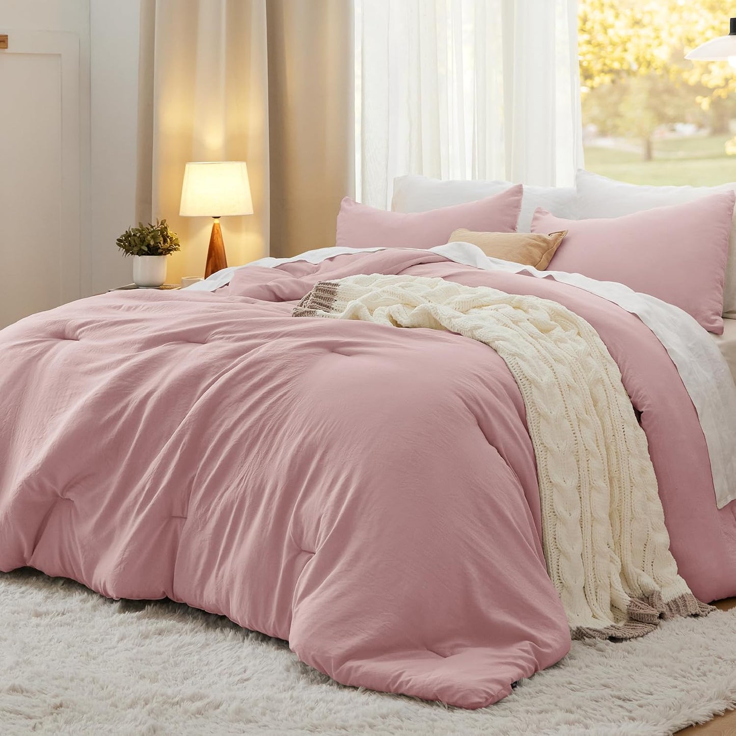 Bedsure King Comforter Set, Beige Soft Prewashed Bedding for All Seasons, 3 Pieces GentleSoft™ Bed Set, 1 Lightweight Comforter (104"x90") and 2 Pillowcases (20"x36")