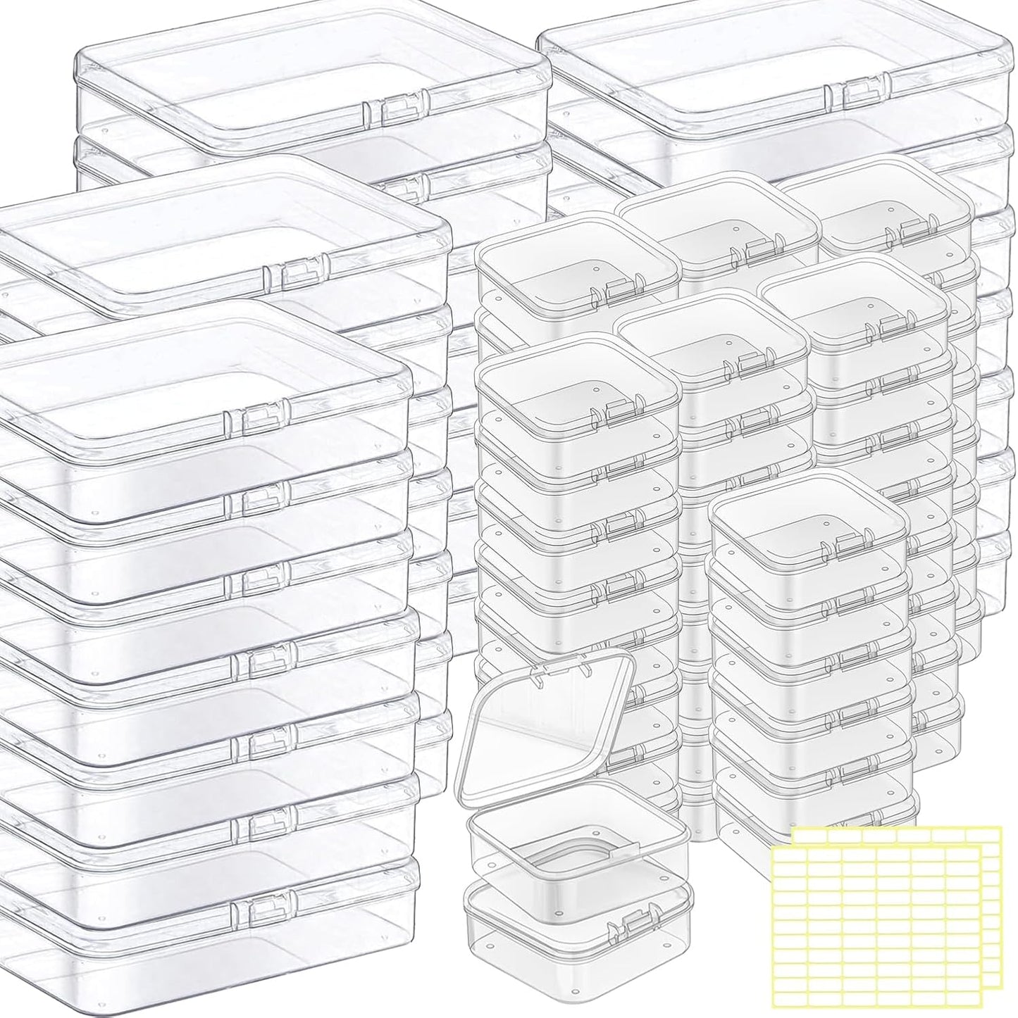 Bead storage container,44pcs of different sizes rectangular mini clear plastic storage box with hinged lid and label for bracelet making DIY jewelry craft nail organizer,Mix Size-2