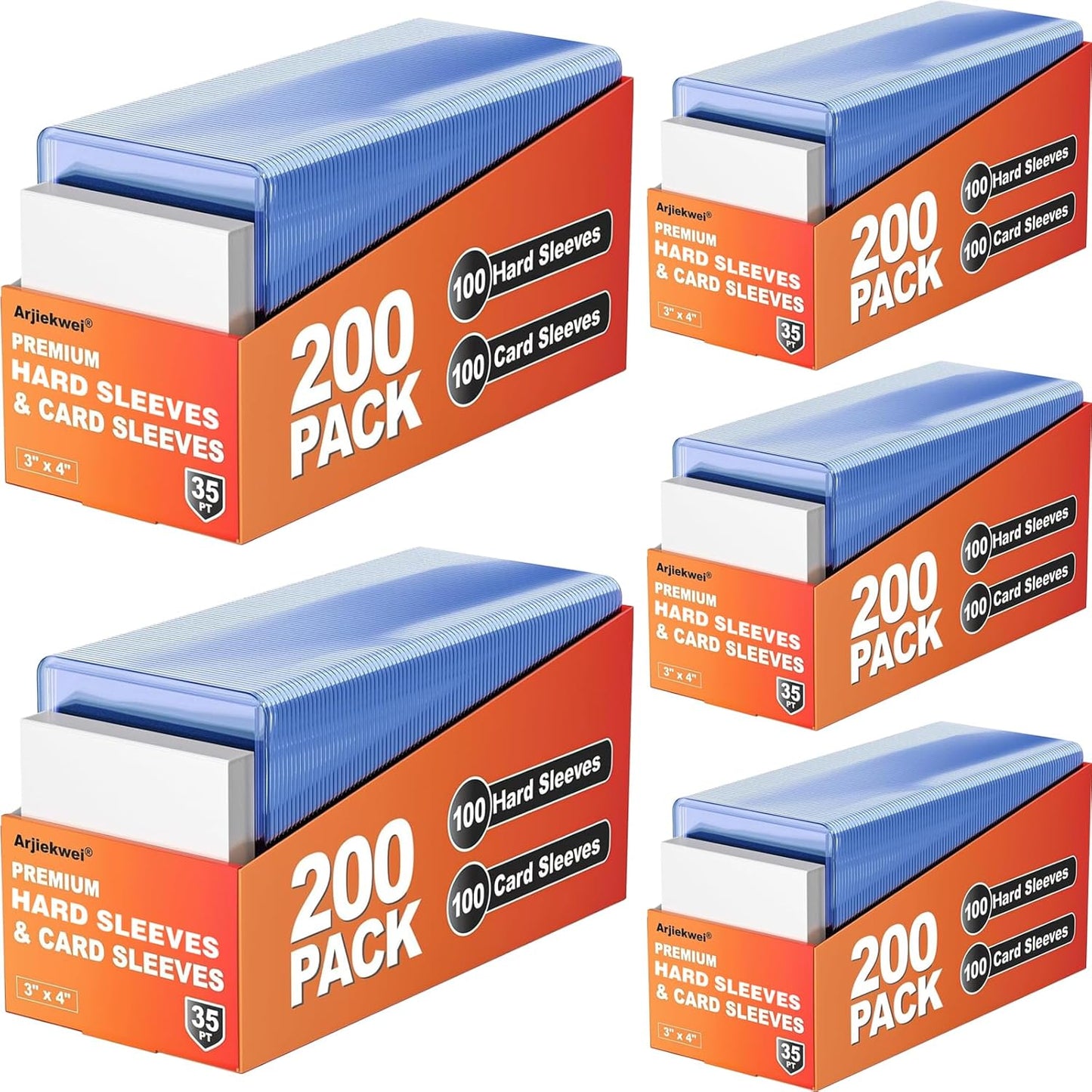 400 Card Sleeves Hard Plastic, Arjiekwei 3"X4" Baseball Cards Protectors Plastic, Premium Card Holder for Trading Sports Baseball Football Game Cards (200 Hard Sleeve + 200 Soft Sleeve)