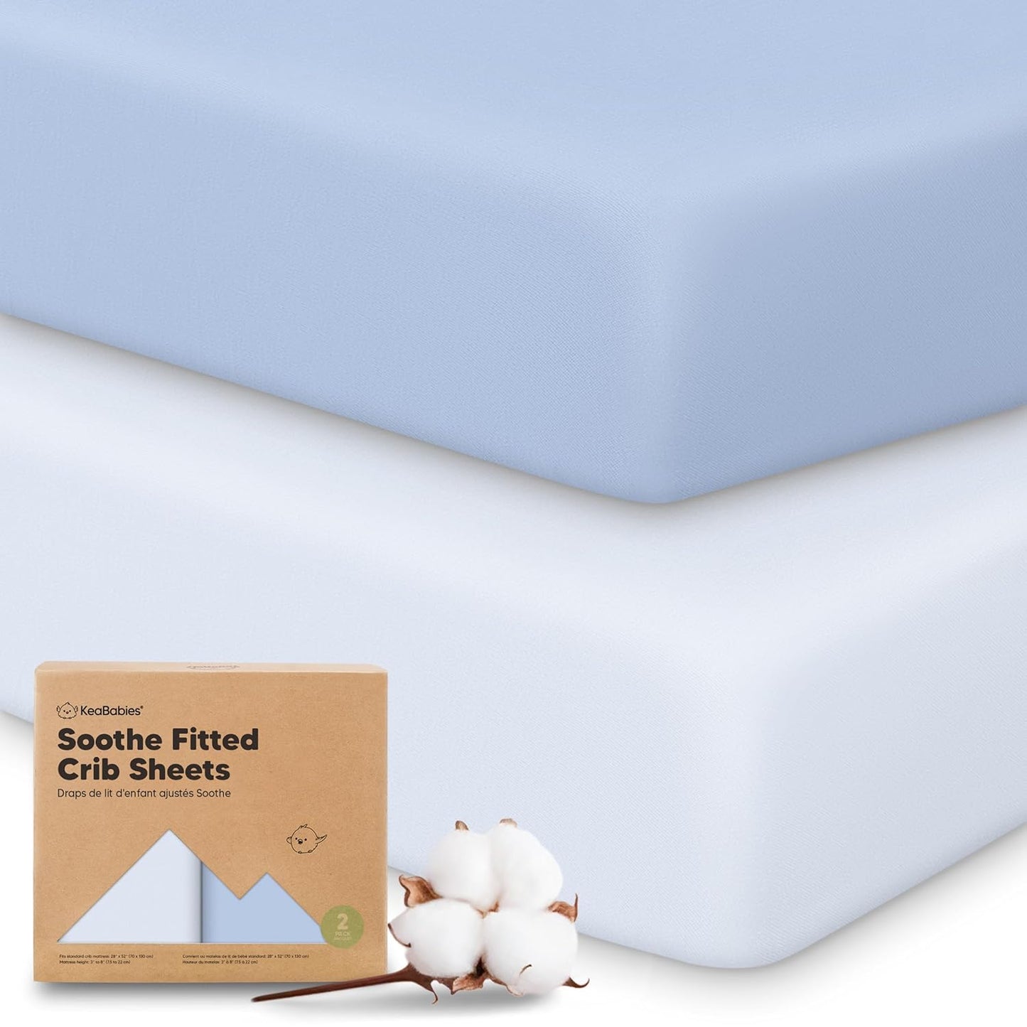 KeaBabies 2-Pack Organic Crib Sheets for Boys, Girls - 52x28 Fitted Crib Mattress Sheet Neutral, Breathable Jersey Cotton Cover for Baby Bed, Toddler Mattress, Soft & Cute Prints (Soft White)