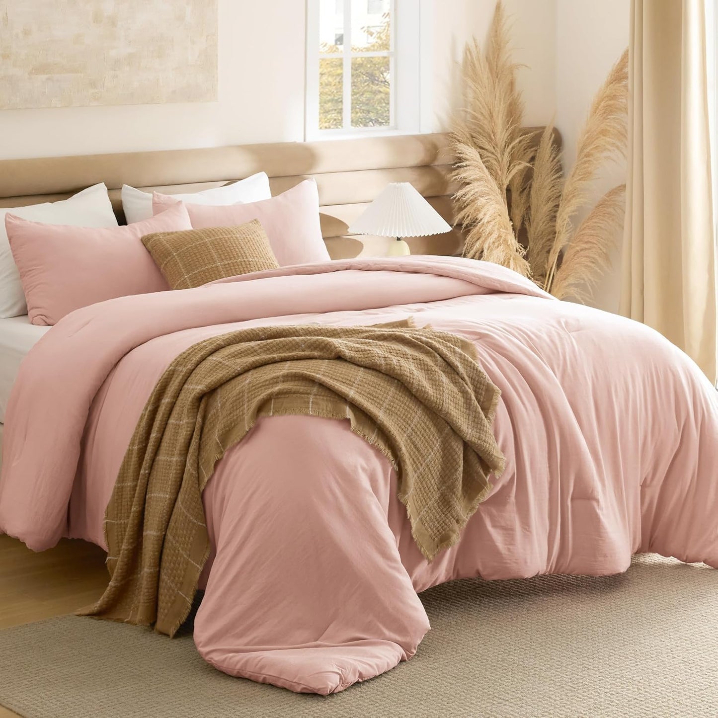 Bedsure King Comforter Set, Beige Soft Prewashed Bedding for All Seasons, 3 Pieces GentleSoft™ Bed Set, 1 Lightweight Comforter (104"x90") and 2 Pillowcases (20"x36")