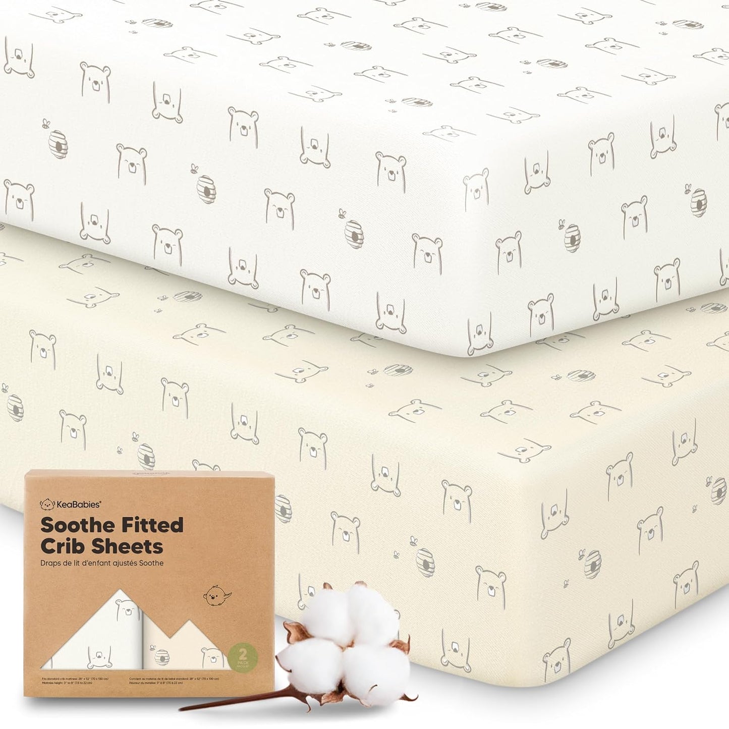 KeaBabies 2-Pack Organic Crib Sheets for Boys, Girls - 52x28 Fitted Crib Mattress Sheet Neutral, Breathable Jersey Cotton Cover for Baby Bed, Toddler Mattress, Soft & Cute Prints (Soft White)