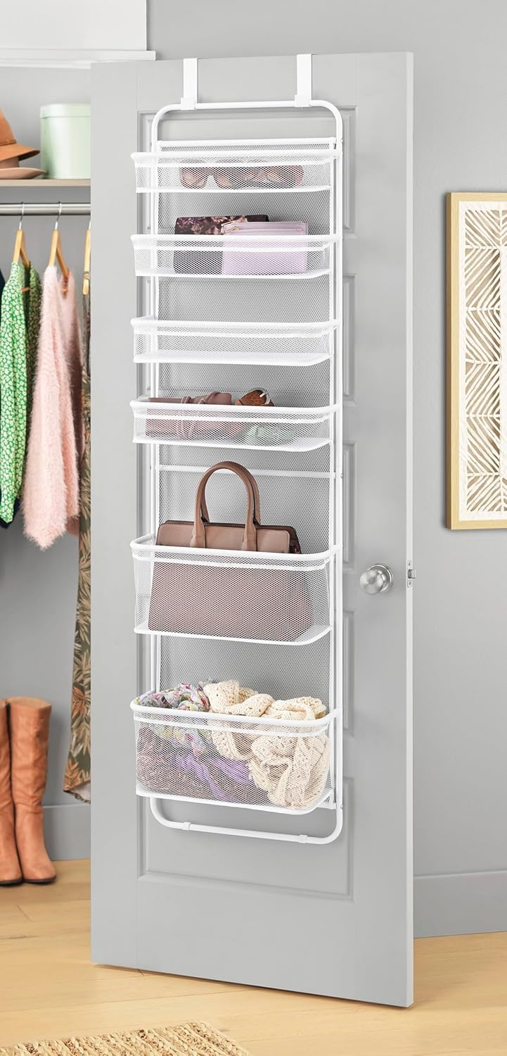 Whitmor 36 Pair Over The Door Shoe Organizer, 12 Tier Hanging Shoe Organizer, Heavy Duty Metal & Mesh Shoe Holder, Hanging Shoe Rack for Closet Organizer & Storage, 69"L x 21.7"W x 7.5"H, White