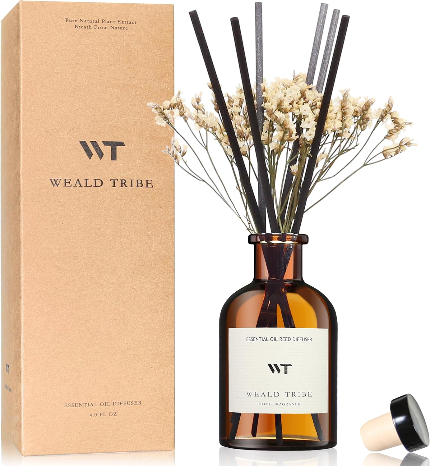 WEALD TRIBE Flower Reed Diffuser Set Eucalyptus & Lavender Scent For Bathroom Accessories Shelf Decor & Air Fresheners, Sticks Defusers With 4.0 fl oz Essential Oils, House Bedroom Office Decor & Gift