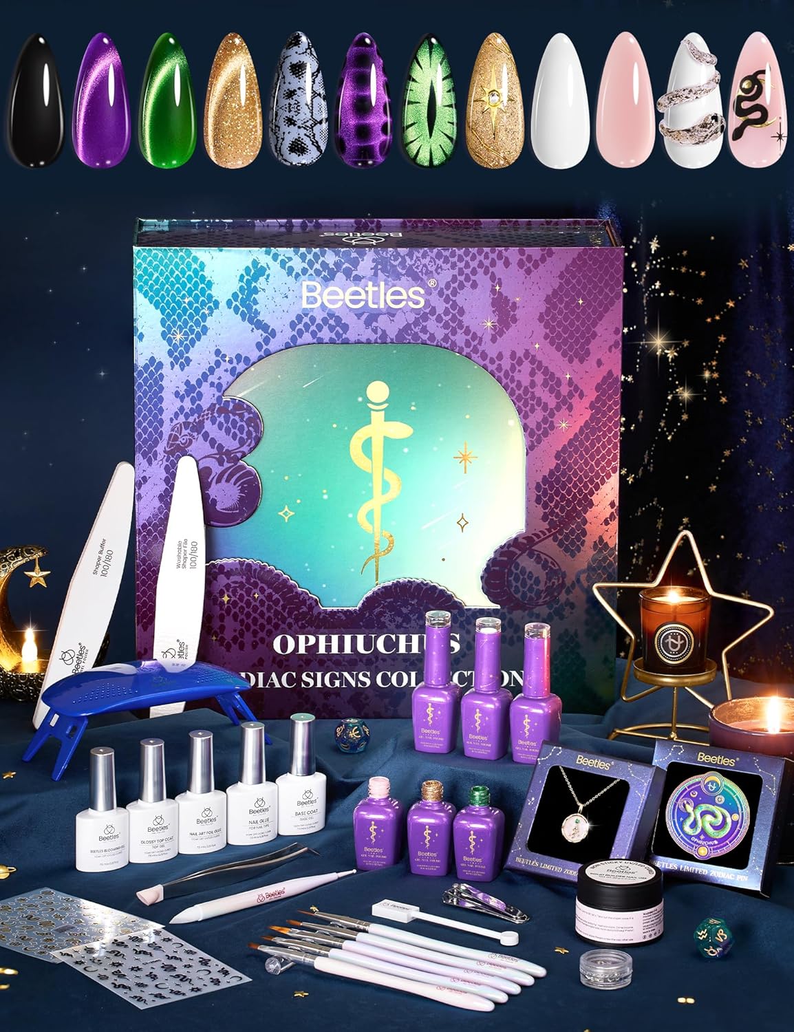 Beetles Gel Nail Polish Kit with U V Light - 80Pcs Color Enchantment 55 Colors Gel Polish Starter Kit with Base Top Coat DIY Nails Supply Stickers Manicure Tools Home Salon Gift for Women Teens Girls