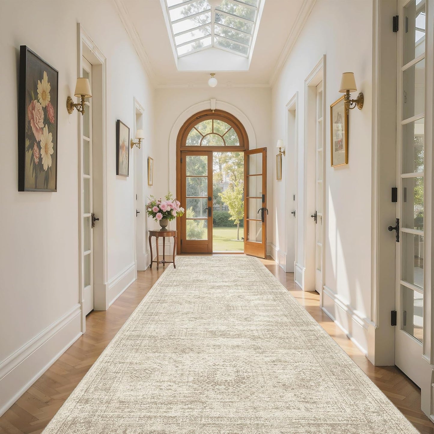 Washable Area Rug 8x10, Large Soft Rugs for Living Room Vintage Beige Carpet 8x10 Area Rugs for Bedroom Dining Room Non-Slip Stain Resistant Under Table Rug