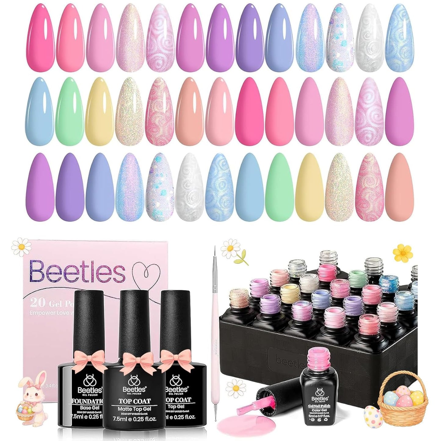 Beetles Gel Nail Polish Kit with U V Light - 80Pcs Color Enchantment 55 Colors Gel Polish Starter Kit with Base Top Coat DIY Nails Supply Stickers Manicure Tools Home Salon Gift for Women Teens Girls