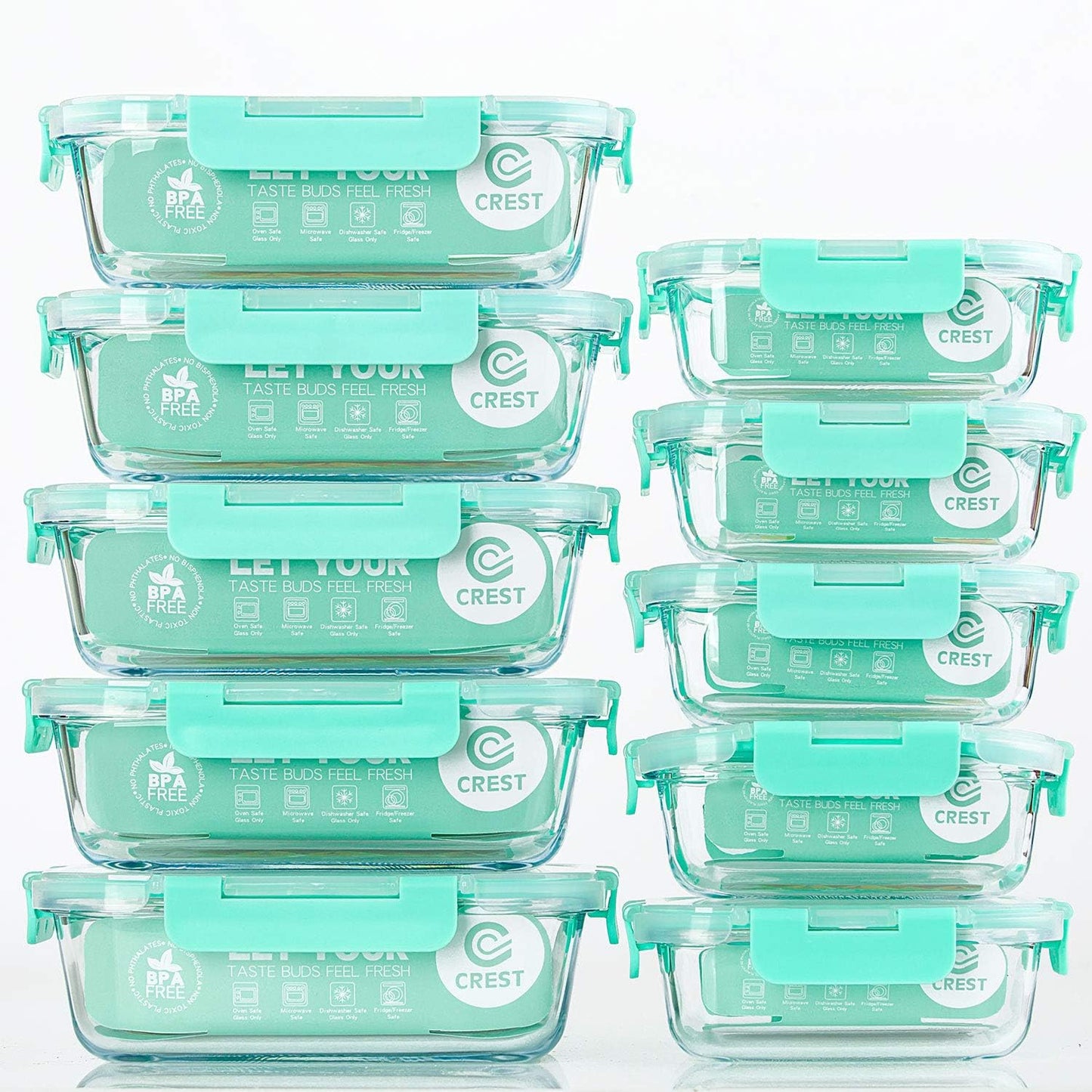 C CREST [10 Pack] Glass Meal Prep Containers, Food Storage Containers with Lids Airtight, Glass Lunch Boxes, Microwave, Oven, Freezer and Dishwasher Safe