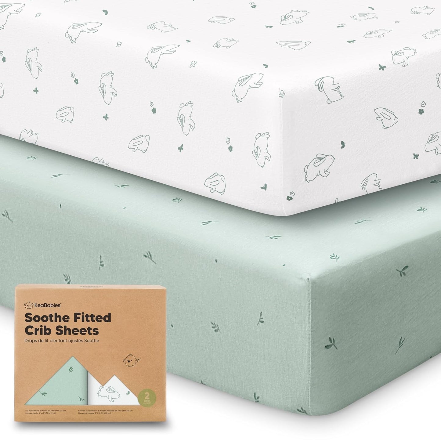 KeaBabies 2-Pack Organic Crib Sheets for Boys, Girls - 52x28 Fitted Crib Mattress Sheet Neutral, Breathable Jersey Cotton Cover for Baby Bed, Toddler Mattress, Soft & Cute Prints (Soft White)