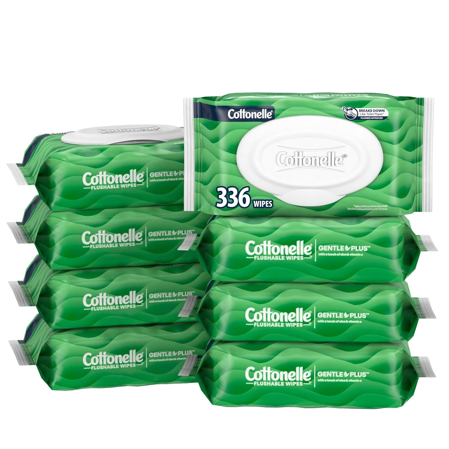 Cottonelle Fresh Feel Flushable Wet Wipes, Adult Wet Wipes, 8 Flip-Top Packs, 42 Wipes Per Pack (336 Total Wipes), Packaging May Vary