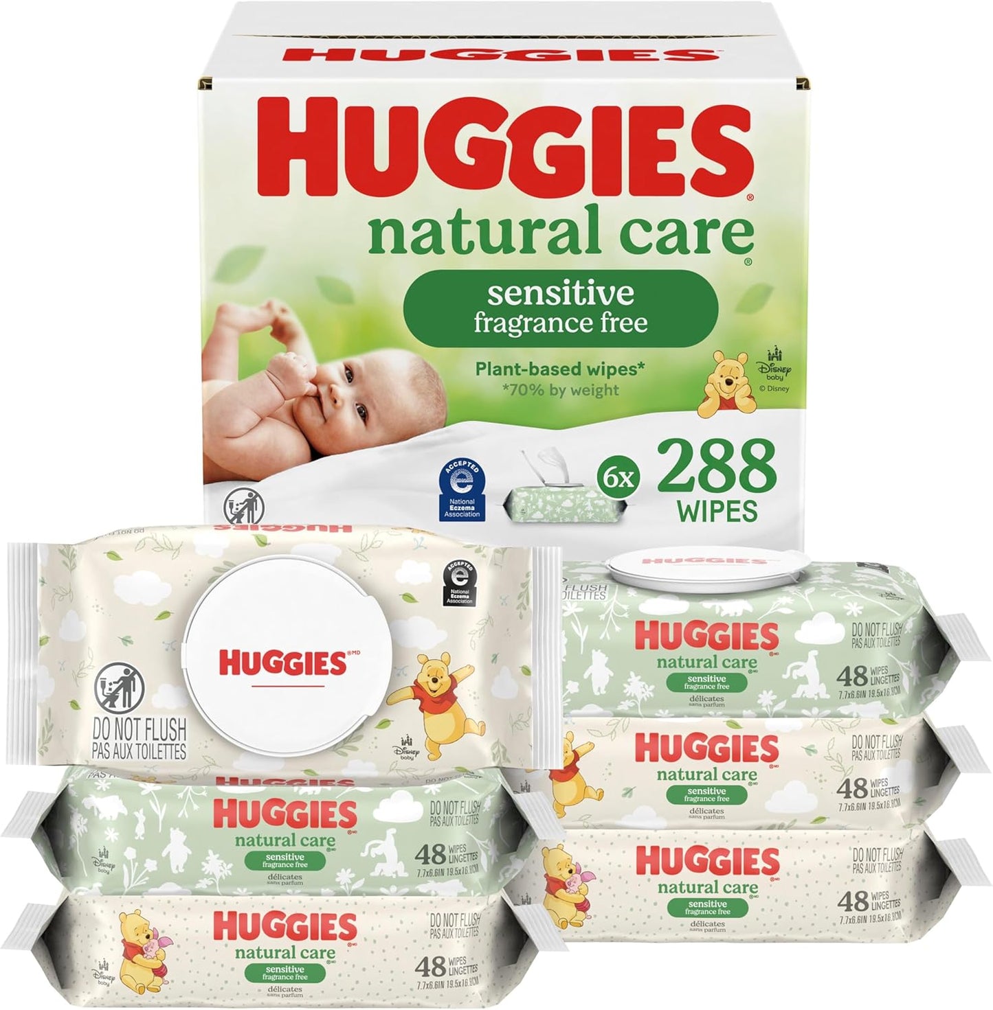 Huggies Natural Care Sensitive Baby Wipes, Unscented, Hypoallergenic, 99% Purified Water, 12 Flip-Top Packs (768 Wipes Total), Packaging May Vary