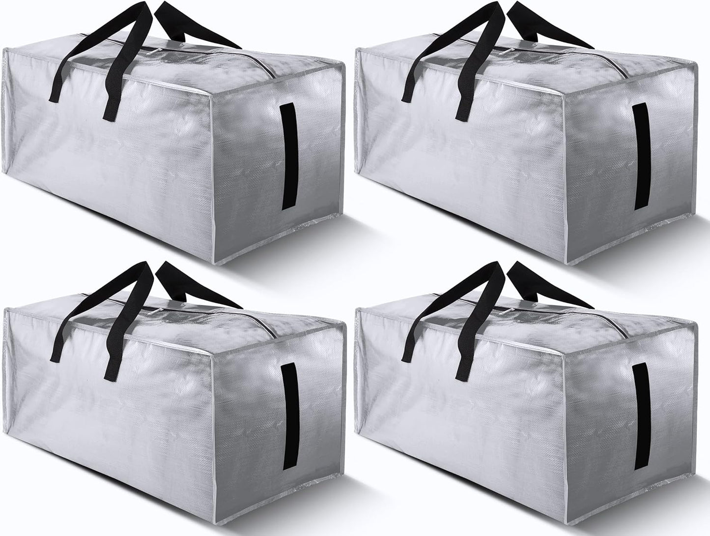 8 Pack Large Strong Moving Bags with Zippers & Carrying Handles - Water-Resistant - Heavy Duty Storage Tote for Space Saving, Fold Flat, Alternative to Moving Box (Semi-Transparent)
