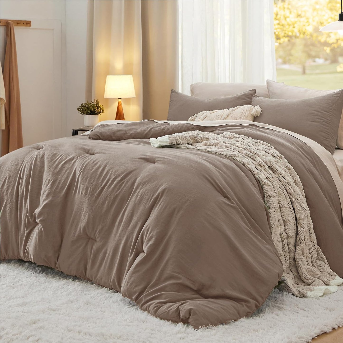 Bedsure King Comforter Set, Beige Soft Prewashed Bedding for All Seasons, 3 Pieces GentleSoft™ Bed Set, 1 Lightweight Comforter (104"x90") and 2 Pillowcases (20"x36")