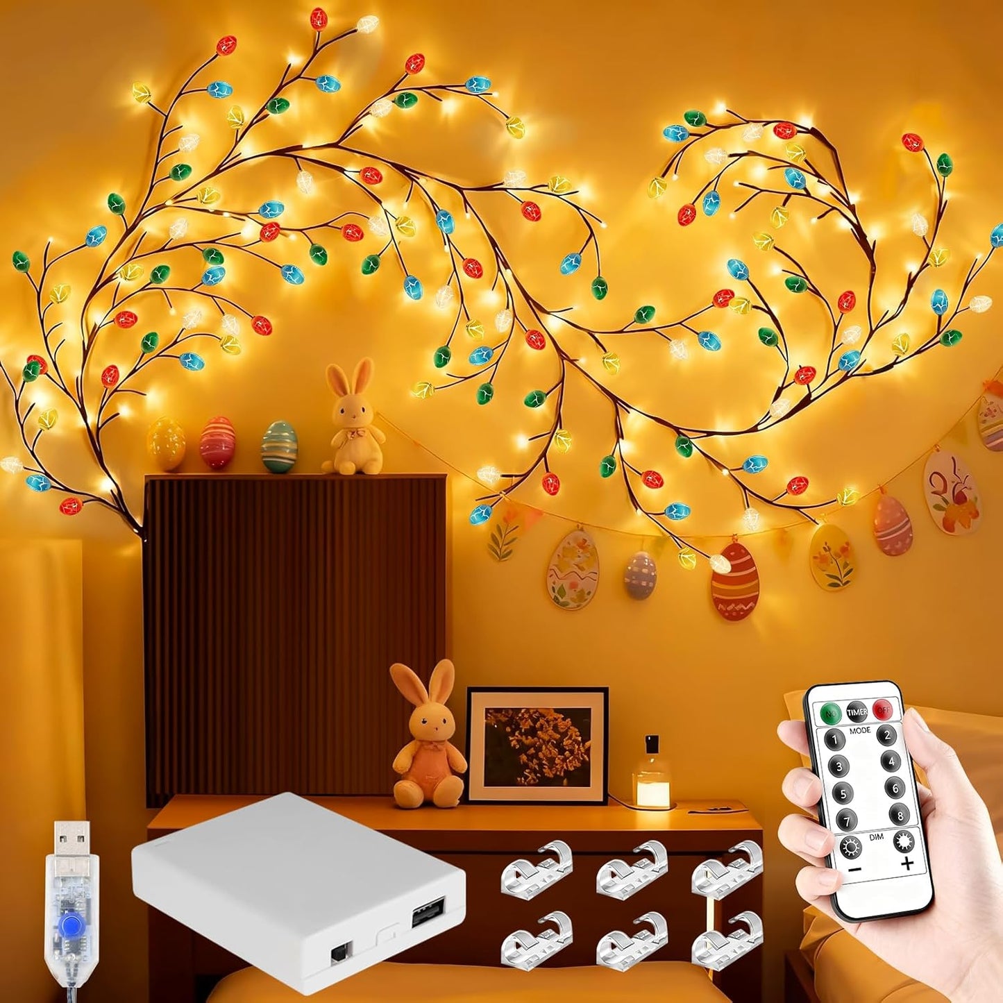Cherry Enchanted Willow Vine Lights 7.55FT 144LED Pink Cherry Blossom Tree Branch Lights for Wall, Remote Timer,8 Light Model,Bedroom Wall Doors Wedding, Christmas, USB Battery Box