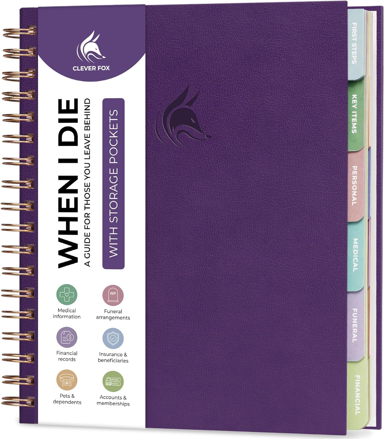 Clever Fox When I Die Planner With Pockets for Documents – End-of-Life Organizer Binder for Important Personal Info & Final Wishes (Purple)