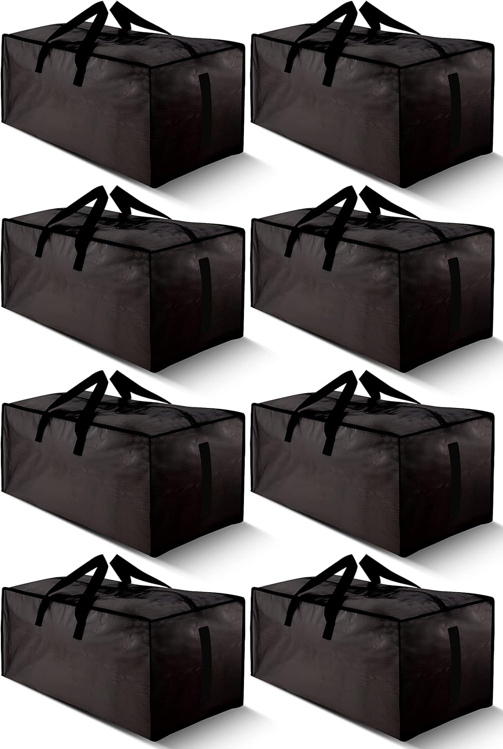 8 Pack Large Strong Moving Bags with Zippers & Carrying Handles - Water-Resistant - Heavy Duty Storage Tote for Space Saving, Fold Flat, Alternative to Moving Box (Semi-Transparent)