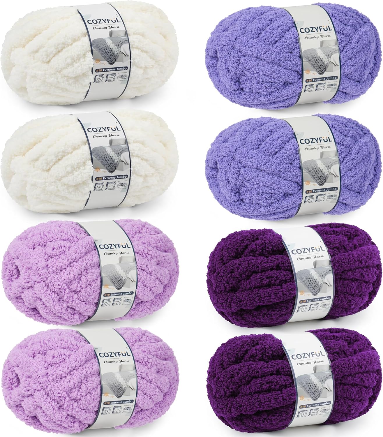 Chunky Yarn for Hand Knitting - #10 Chunky Chenille Yarn, Jumbo Big Thick Chunky Yarns for Crocheting, Super Bulky Chunky Knit Blanket Yarns, 8 Skein (25 yds 8 oz Each Skein), Cream