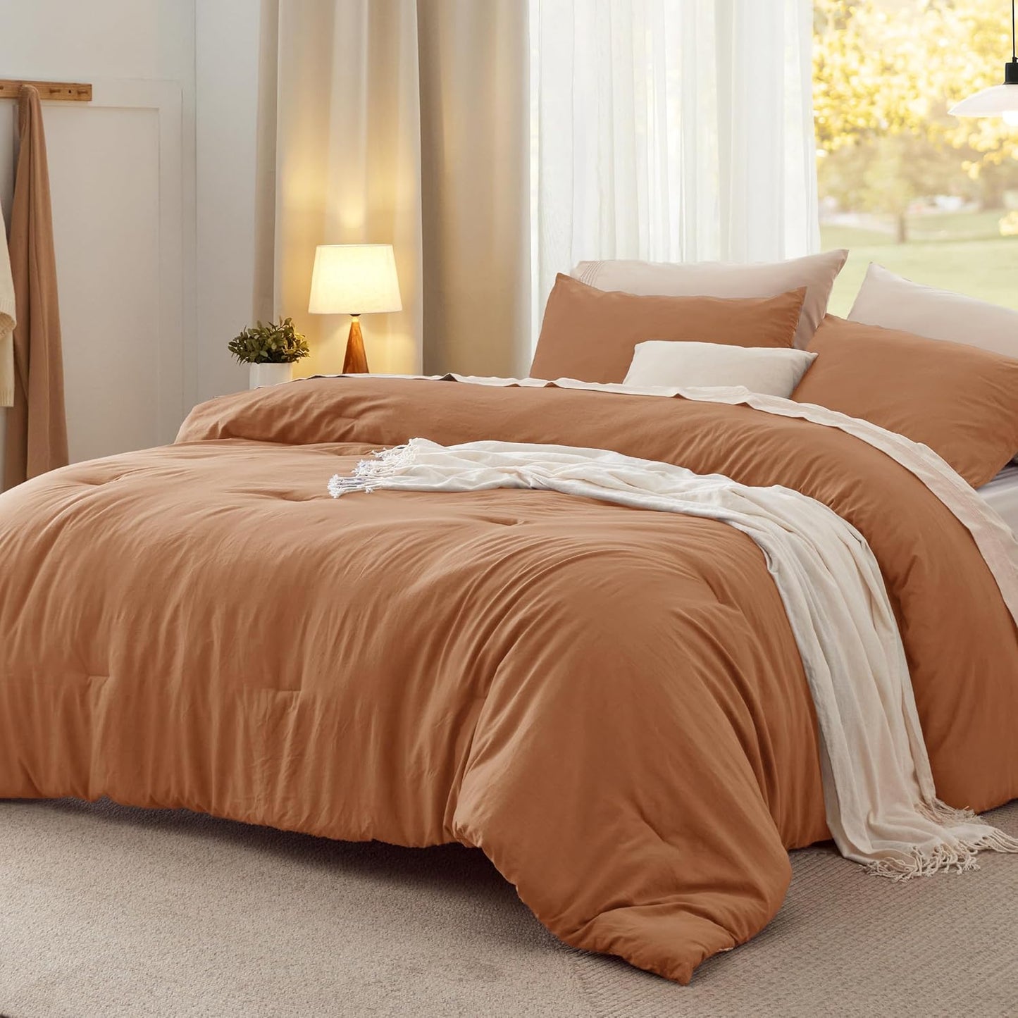 Bedsure King Comforter Set, Beige Soft Prewashed Bedding for All Seasons, 3 Pieces GentleSoft™ Bed Set, 1 Lightweight Comforter (104"x90") and 2 Pillowcases (20"x36")