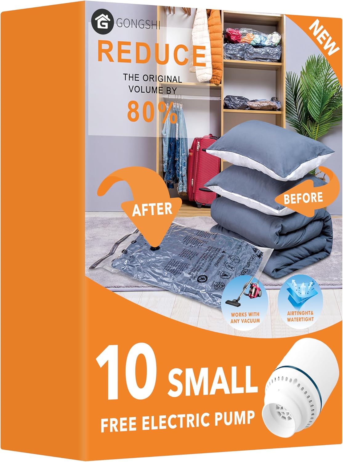 GONGSHI Vacuum Storage Bags, Space Saver Bags for Clothing,Blankets,Comforters, Pillows, Clothes,Travel,12 Jumbo