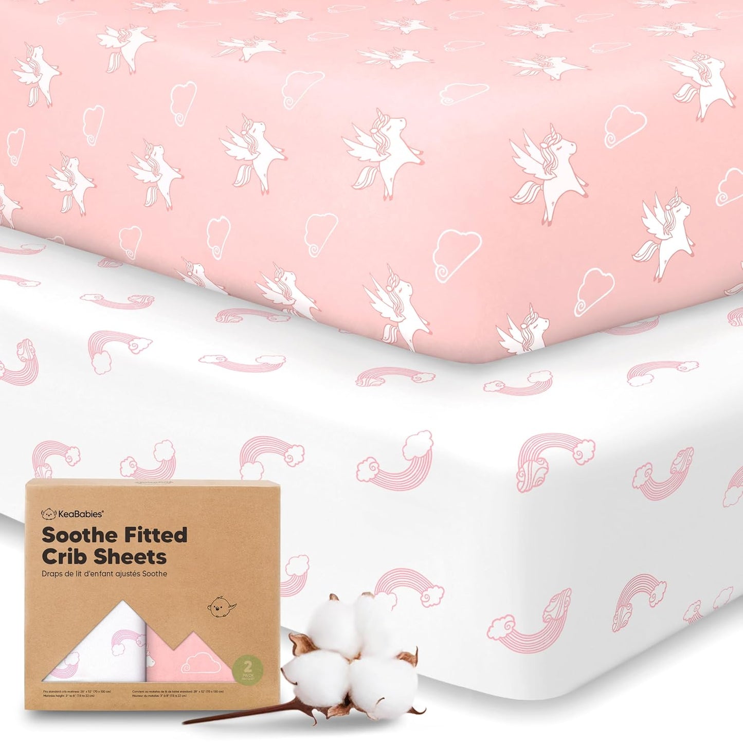 KeaBabies 2-Pack Organic Crib Sheets for Boys, Girls - 52x28 Fitted Crib Mattress Sheet Neutral, Breathable Jersey Cotton Cover for Baby Bed, Toddler Mattress, Soft & Cute Prints (Soft White)