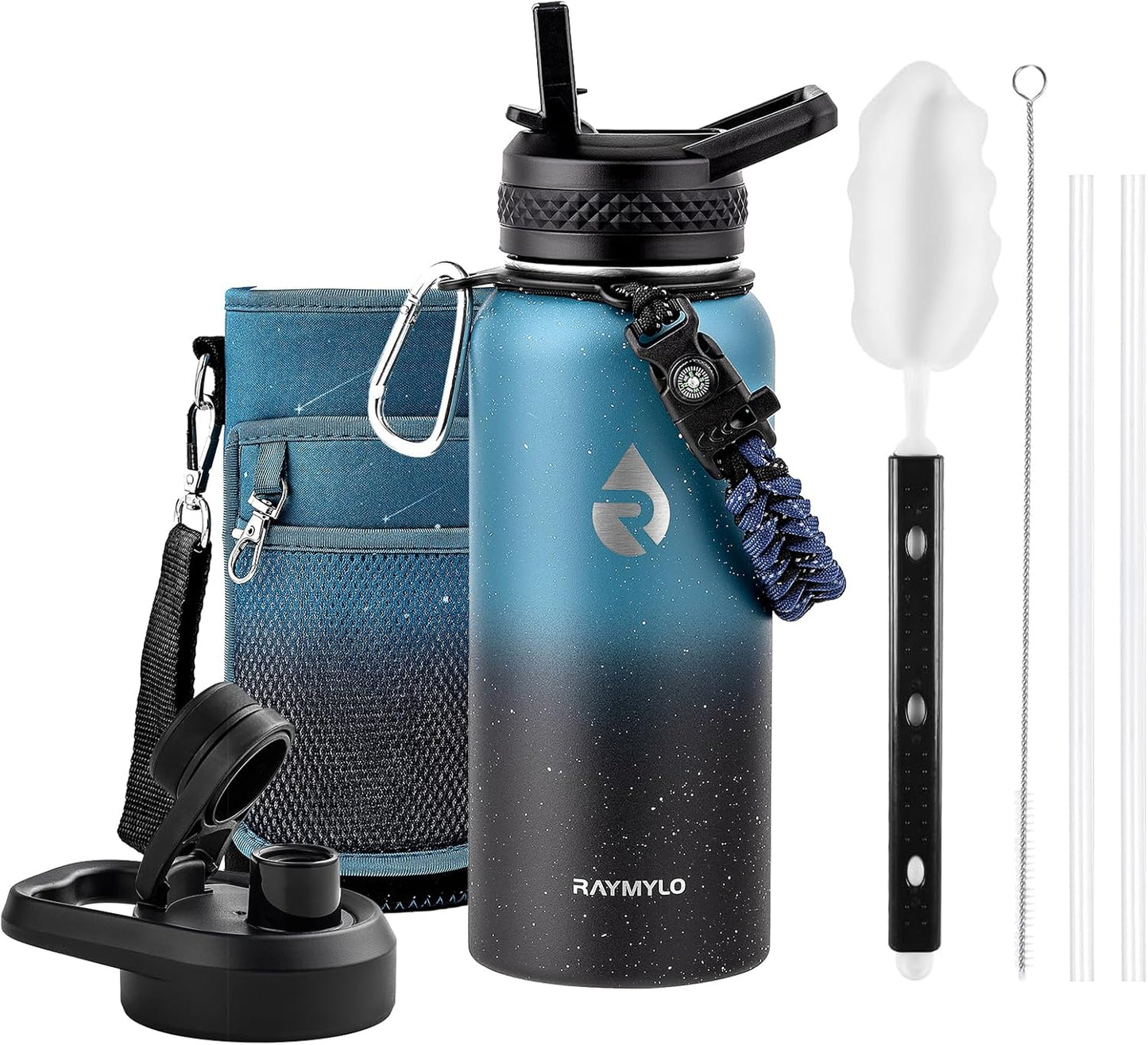 One Gallon Water Bottle Insulated, Triple Walled Vacuum Stainless Steel (Cold for 48 Hrs), Leak Proof & Non-BPA, Large Water Flask Jug with Paracord Handle & Straw Spout Lids