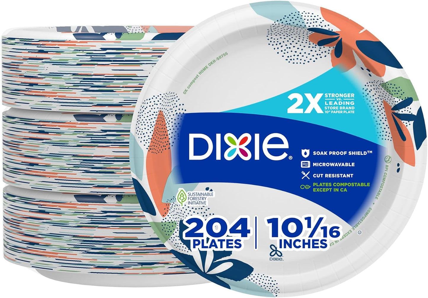 Dixie Large Paper Plates, 10 Inch, 150 Count, 2X Stronger*, Microwave-Safe, Soak-Proof, Cut Resistant, Disposable Plates For Everyday Breakfast, Lunch, & Dinner Meals