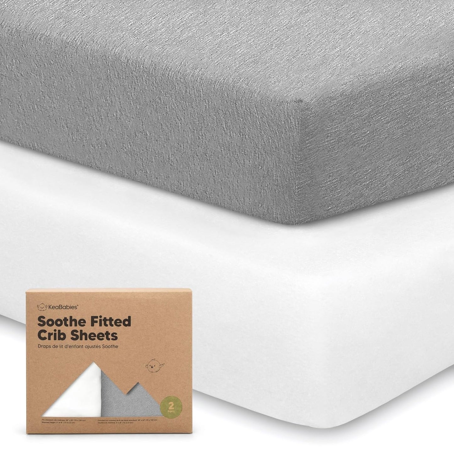 KeaBabies 2-Pack Organic Crib Sheets for Boys, Girls - 52x28 Fitted Crib Mattress Sheet Neutral, Breathable Jersey Cotton Cover for Baby Bed, Toddler Mattress, Soft & Cute Prints (Soft White)