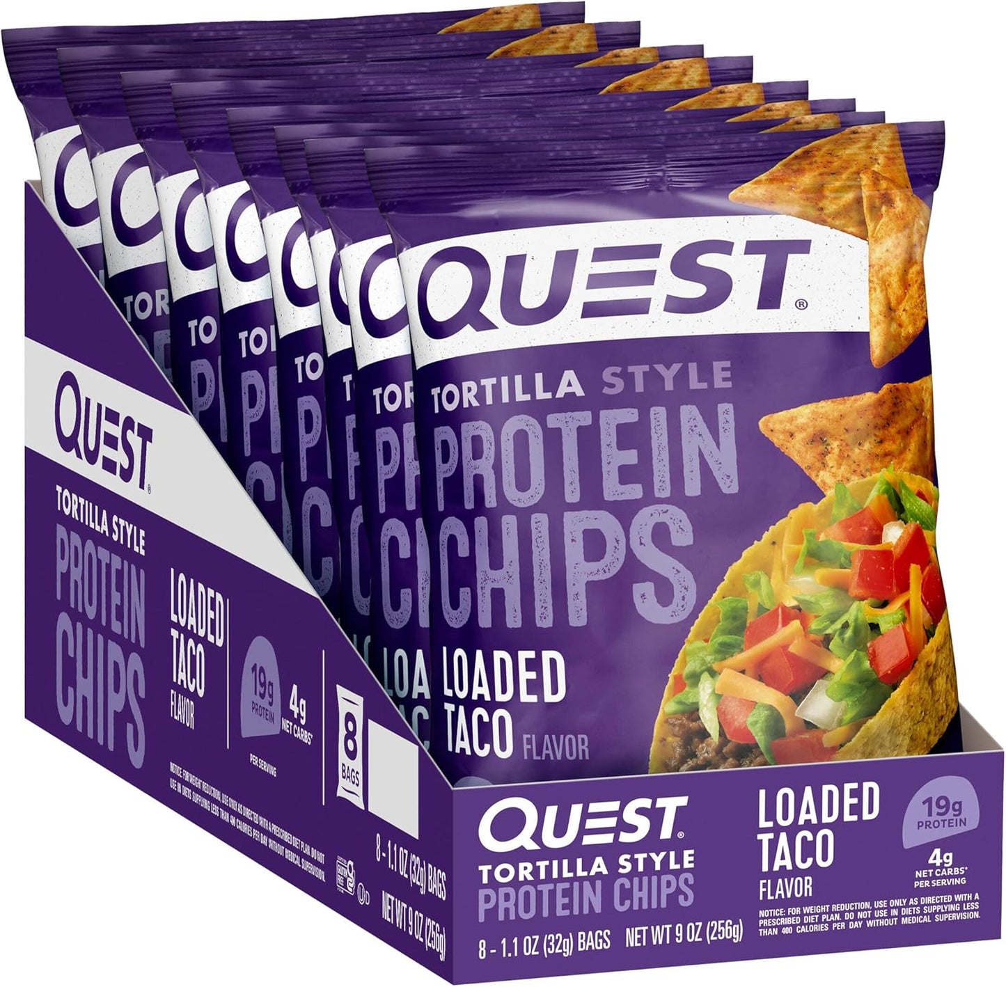 Quest Nutrition Nacho Cheese Tortilla Style Protein Chips, 18g Protein, 4g Net Carb, Low Carb, Gluten Free, 1.1 oz (Pack of 12)