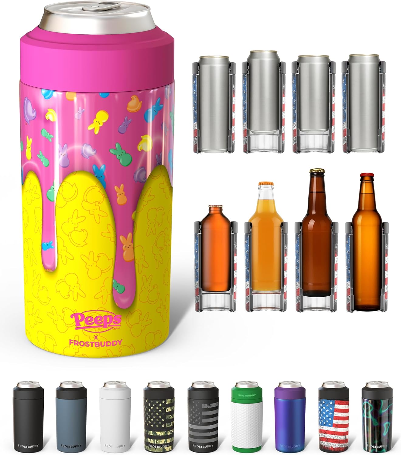 Frost Buddy Universal Can Cooler - Fits All - For Regular 12 & 16 oz or Slim-Size Bottles - Insulated Double-Walled Stainless Steel (MatteBlack)
