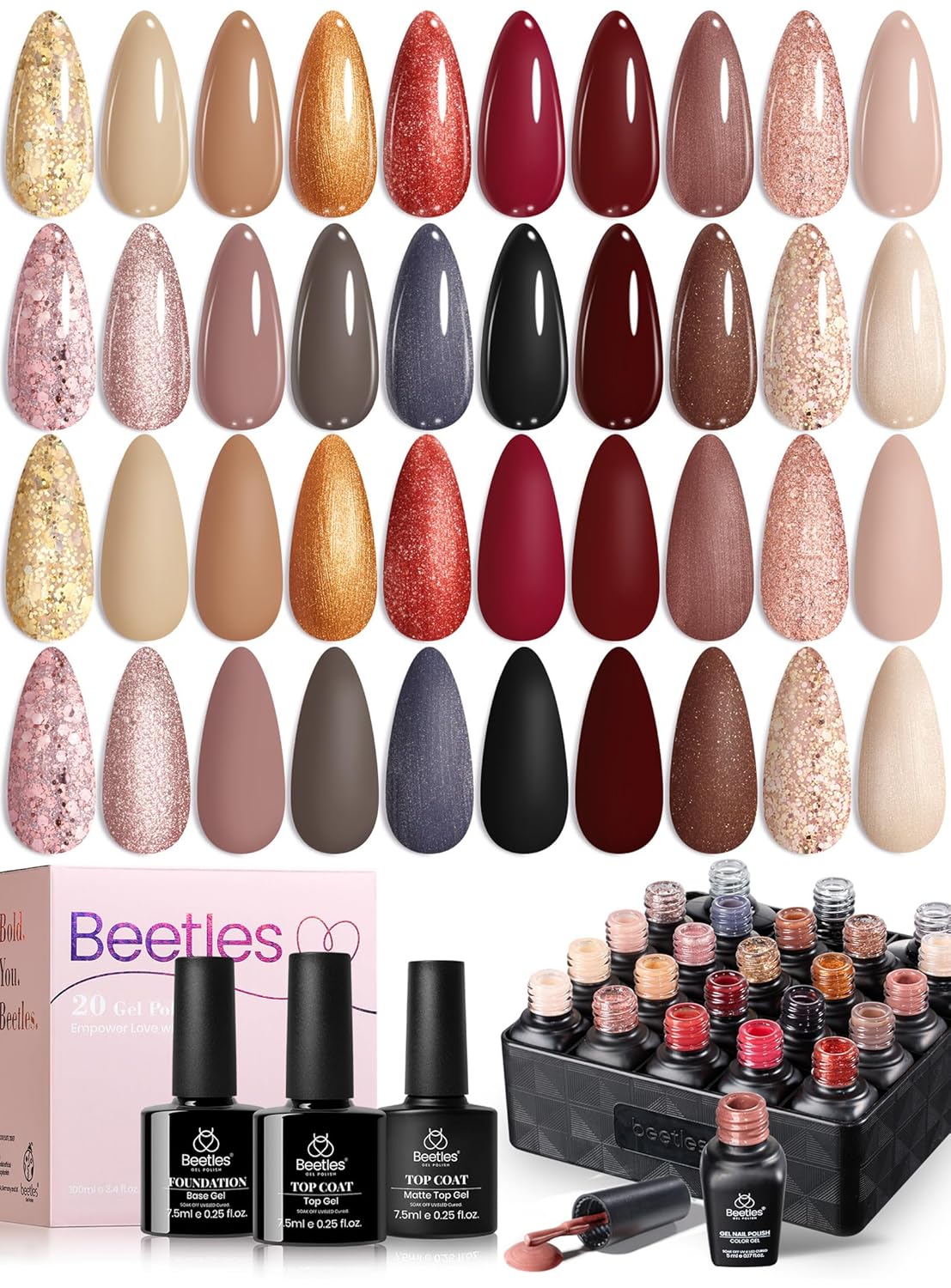 Beetles Gel Nail Polish Kit with U V Light - 80Pcs Color Enchantment 55 Colors Gel Polish Starter Kit with Base Top Coat DIY Nails Supply Stickers Manicure Tools Home Salon Gift for Women Teens Girls
