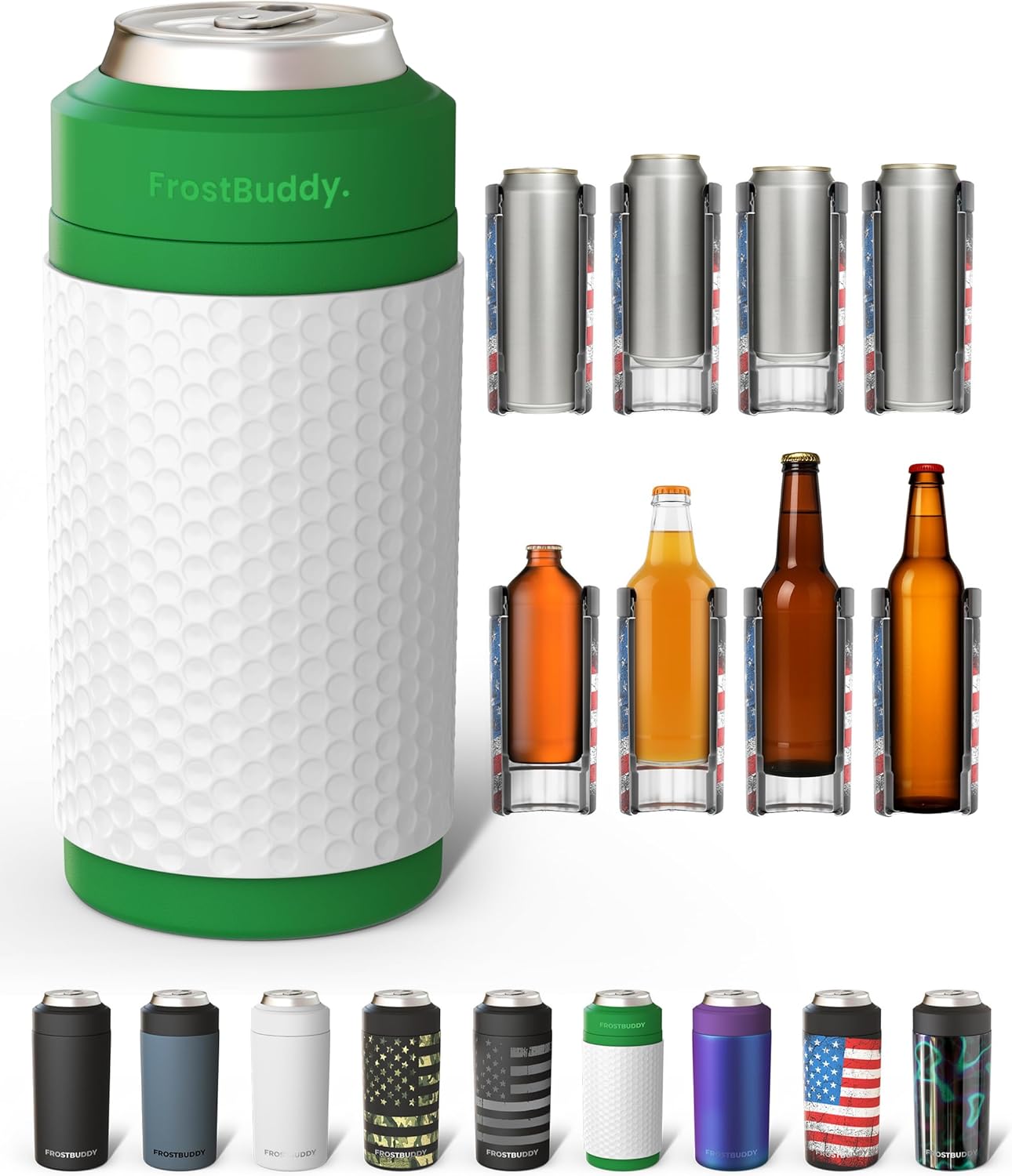 Frost Buddy Universal Can Cooler - Fits All - For Regular 12 & 16 oz or Slim-Size Bottles - Insulated Double-Walled Stainless Steel (MatteBlack)