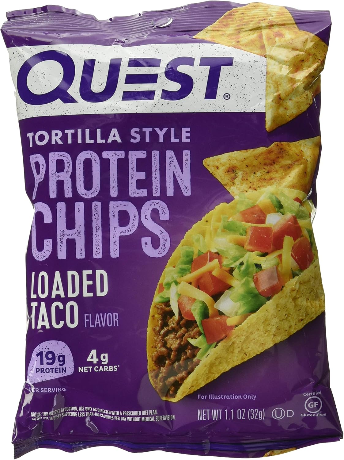 Quest Nutrition Nacho Cheese Tortilla Style Protein Chips, 18g Protein, 4g Net Carb, Low Carb, Gluten Free, 1.1 oz (Pack of 12)