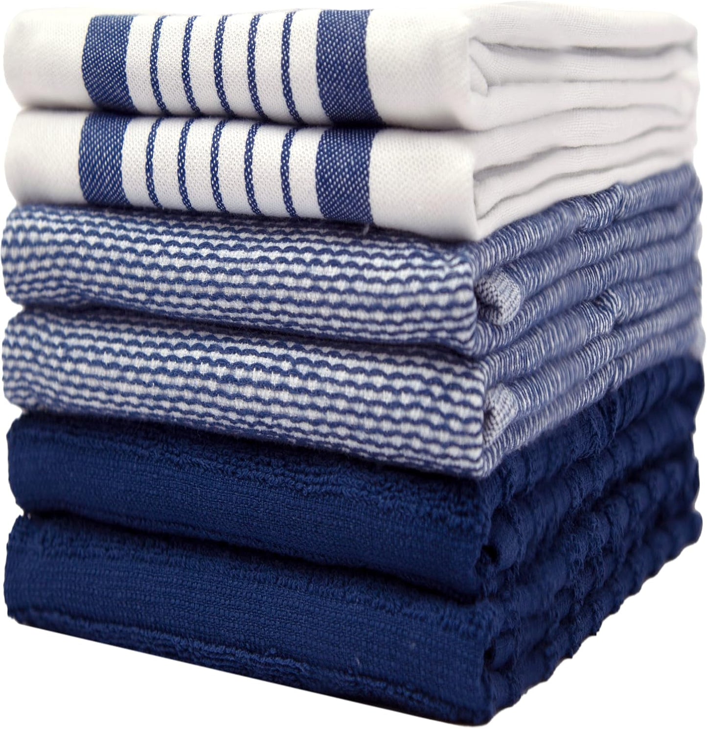 Premium Kitchen Towels (20”x 28”, 6 Pack) | Large Cotton Dish Towels | Flat & Terry Highly Absorbent Kitchen Linen Set with Hanging Loop | Gray