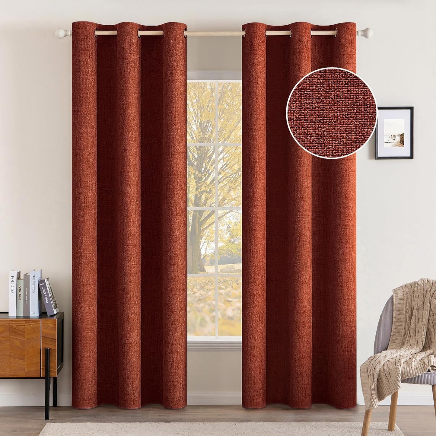 MIULEE 100% Blackout Linen Textured Curtains for Bedroom Solid Thermal Insulated Natural Beige Grommet Room Darkening Curtains & Drapes Luxury Decor for Living Room Nursery 52 x 84 Inch (2 Panels)