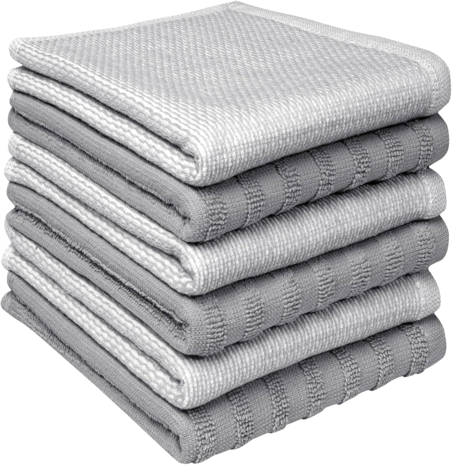 Premium Kitchen Towels (20”x 28”, 6 Pack) | Large Cotton Dish Towels | Flat & Terry Highly Absorbent Kitchen Linen Set with Hanging Loop | Gray