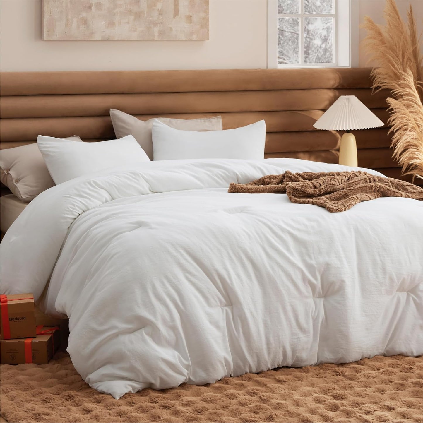Bedsure King Comforter Set, Beige Soft Prewashed Bedding for All Seasons, 3 Pieces GentleSoft™ Bed Set, 1 Lightweight Comforter (104"x90") and 2 Pillowcases (20"x36")
