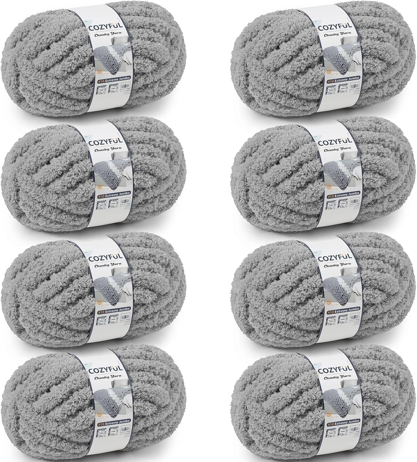 Chunky Yarn for Hand Knitting - #10 Chunky Chenille Yarn, Jumbo Big Thick Chunky Yarns for Crocheting, Super Bulky Chunky Knit Blanket Yarns, 8 Skein (25 yds 8 oz Each Skein), Cream