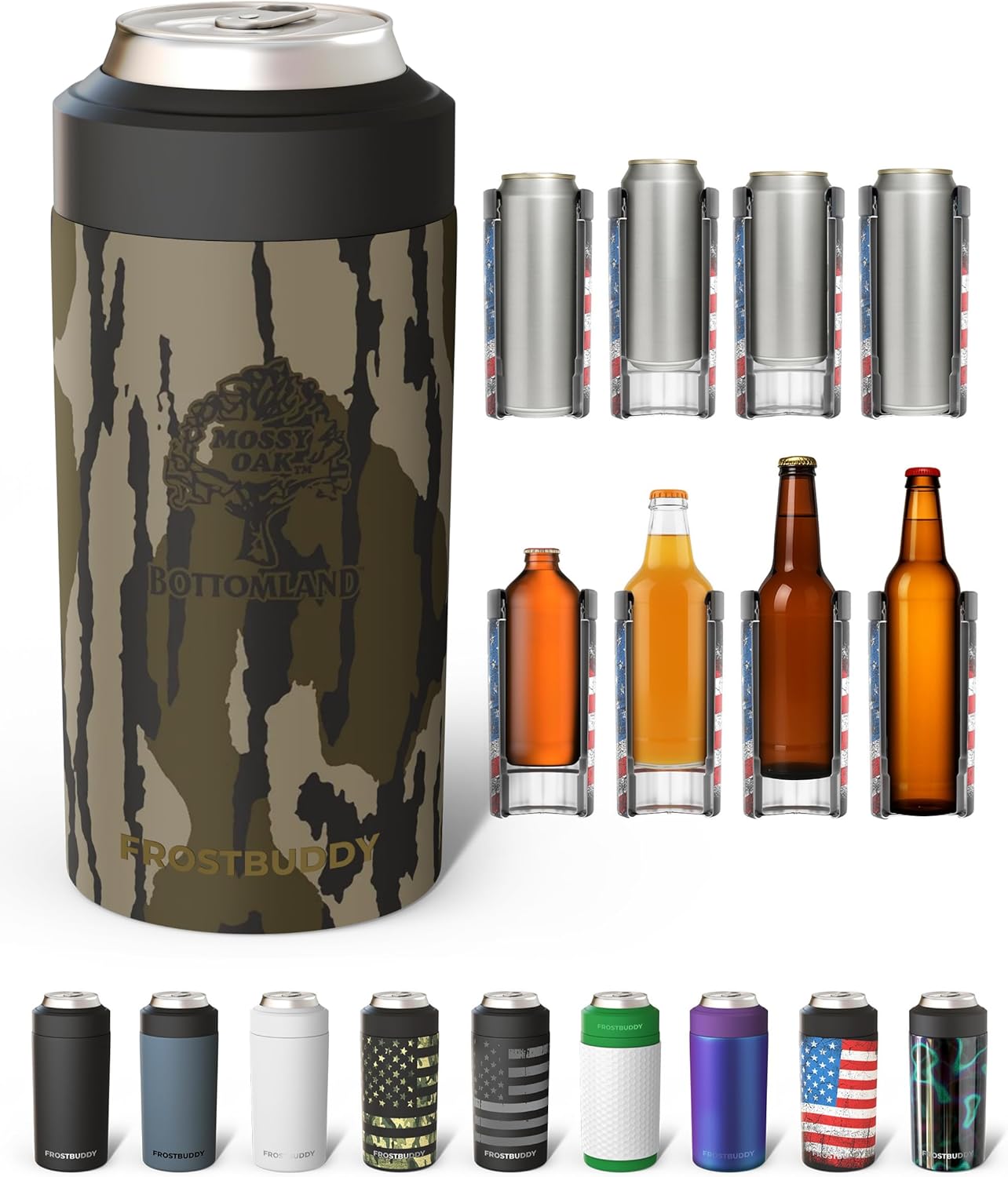 Frost Buddy Universal Can Cooler - Fits All - For Regular 12 & 16 oz or Slim-Size Bottles - Insulated Double-Walled Stainless Steel (MatteBlack)