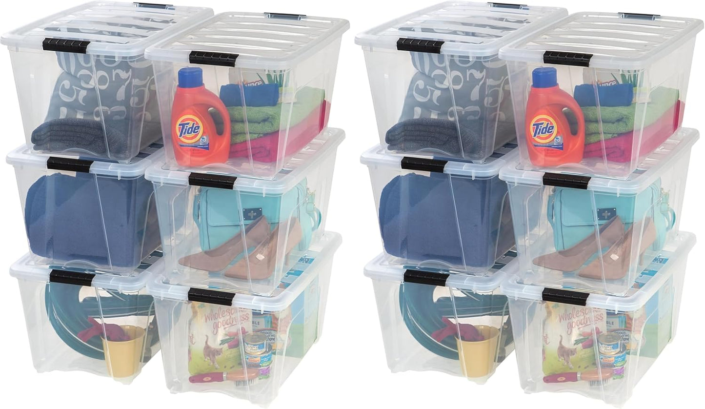 IRIS USA 13 QT Plastic Storage Box with Lid and Latches - 6 Pack - BPA-Free, See-Through Organizing Solution, Durable Nestable Stackable Containers, Secure Pull Handle - Clear