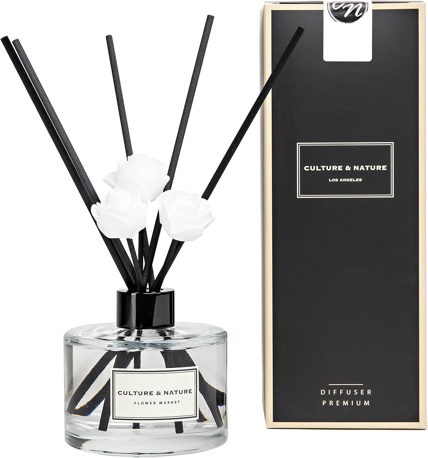 CULTURE & NATURE Reed Diffuser Set 6.7oz (200ml) Black Cherry Scented Diffuser with Sticks Home Fragrance Reed Diffuser for Bathroom Shelf Decor