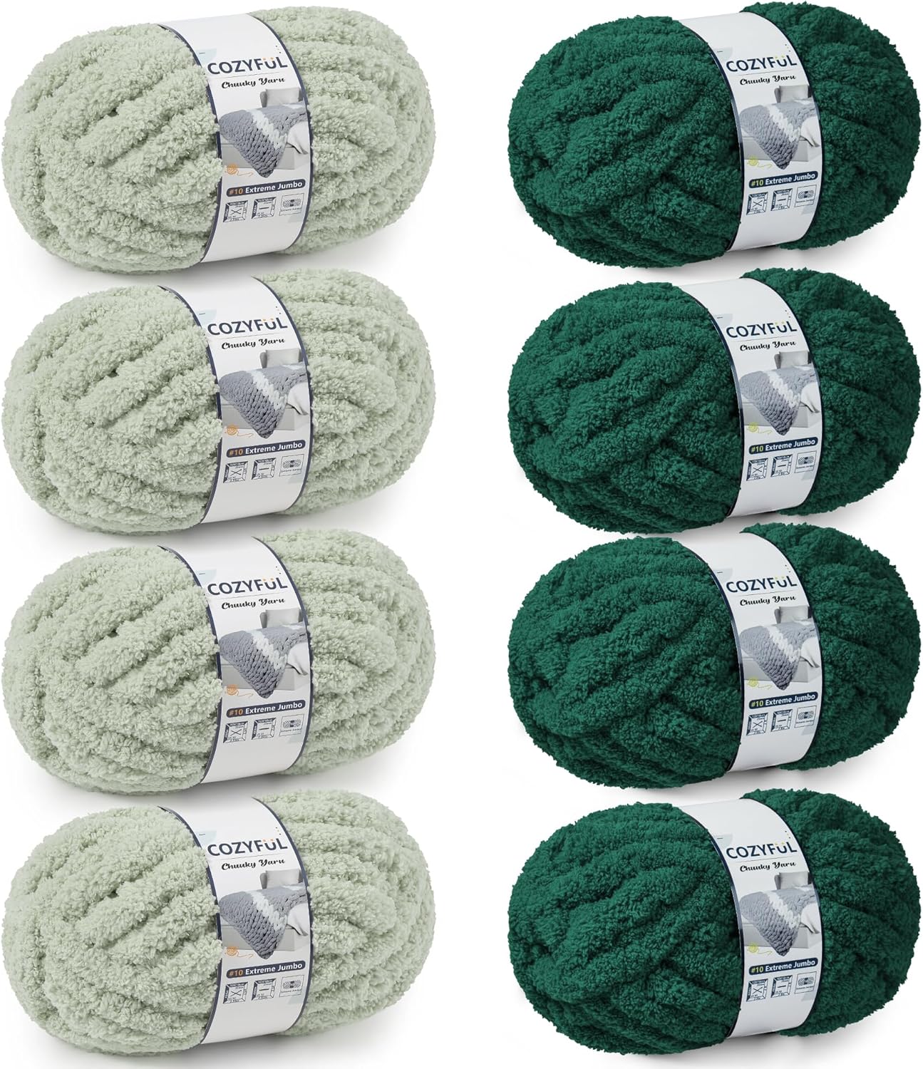 Chunky Yarn for Hand Knitting - #10 Chunky Chenille Yarn, Jumbo Big Thick Chunky Yarns for Crocheting, Super Bulky Chunky Knit Blanket Yarns, 8 Skein (25 yds 8 oz Each Skein), Cream