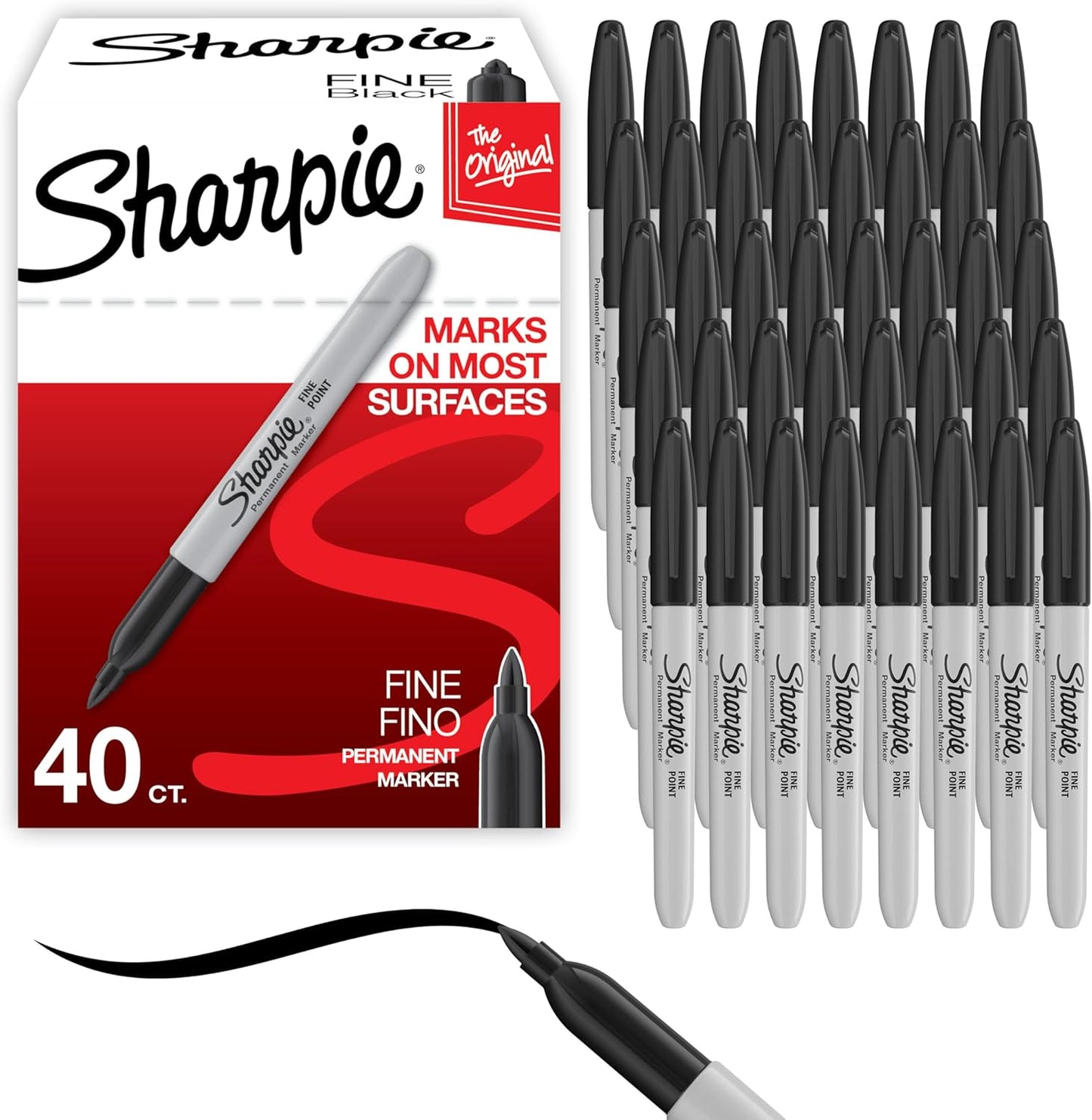 Sharpie Permanent Markers, Fine Tip, Black, 40 Count - Office Supplies, Quick Drying, Fade Resistant, For Wood, Plastic, Paper, Metal, And More