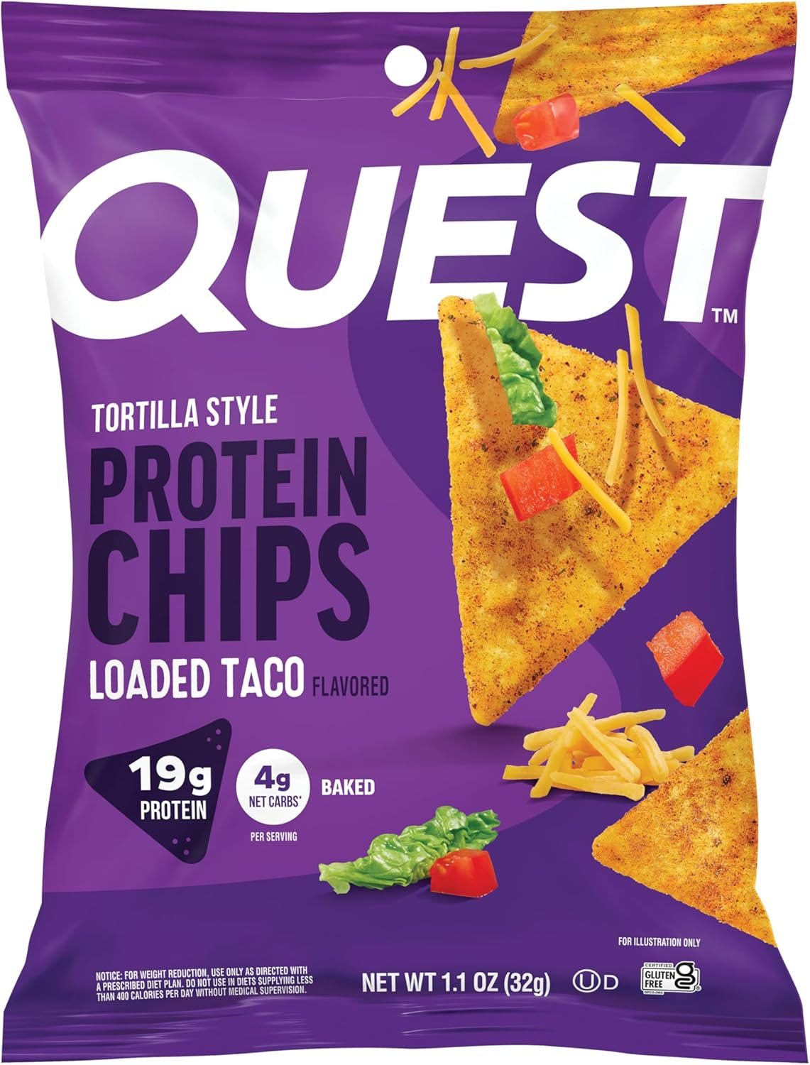 Quest Nutrition Nacho Cheese Tortilla Style Protein Chips, 18g Protein, 4g Net Carb, Low Carb, Gluten Free, 1.1 oz (Pack of 12)