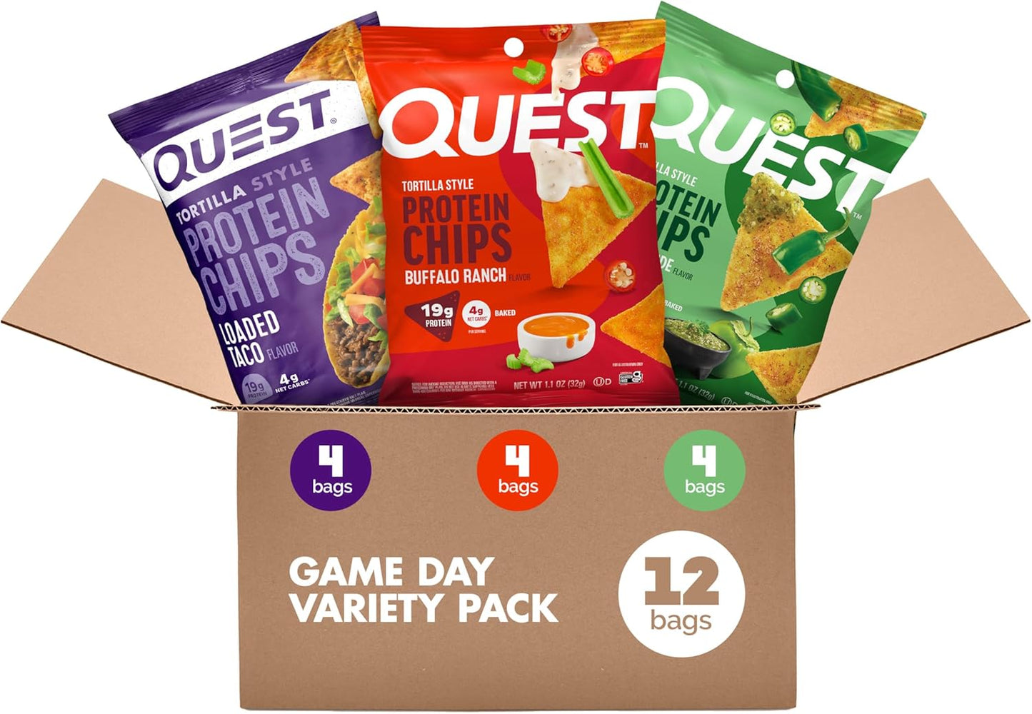 Quest Nutrition Nacho Cheese Tortilla Style Protein Chips, 18g Protein, 4g Net Carb, Low Carb, Gluten Free, 1.1 oz (Pack of 12)