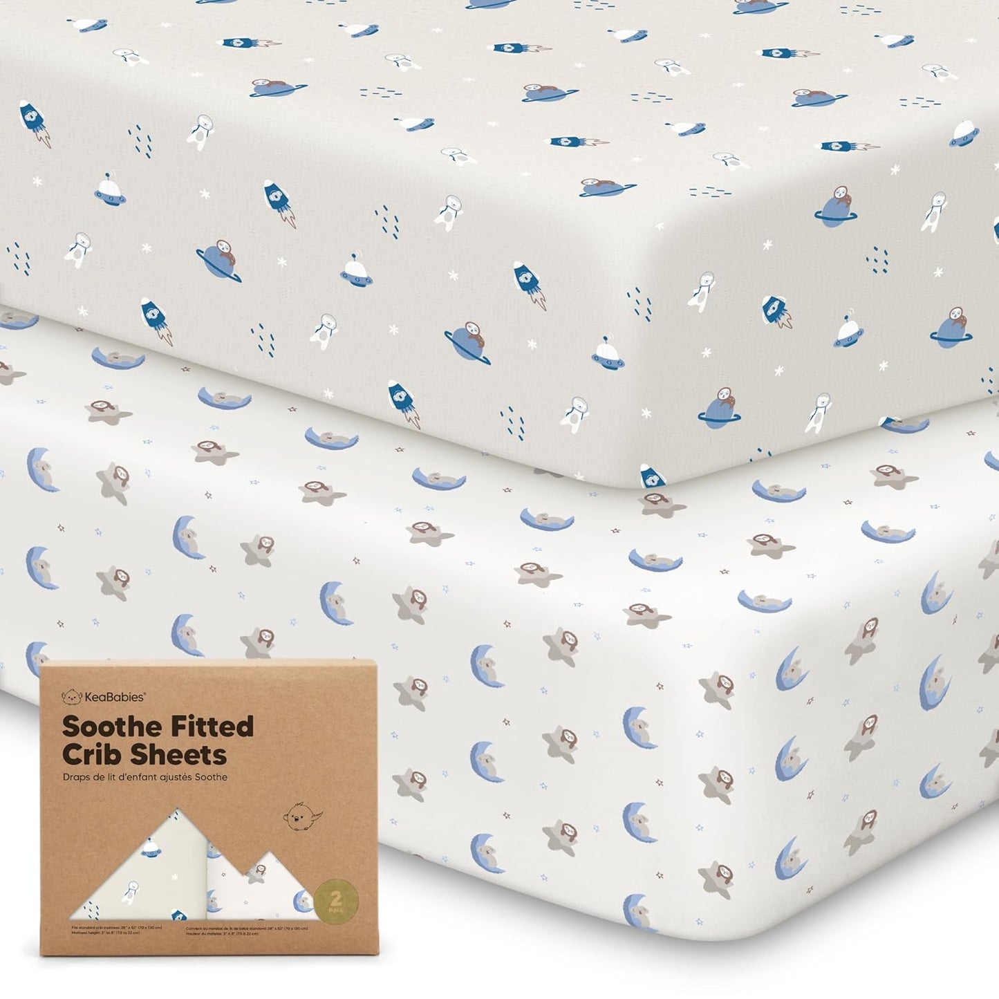 KeaBabies 2-Pack Organic Crib Sheets for Boys, Girls - 52x28 Fitted Crib Mattress Sheet Neutral, Breathable Jersey Cotton Cover for Baby Bed, Toddler Mattress, Soft & Cute Prints (Soft White)