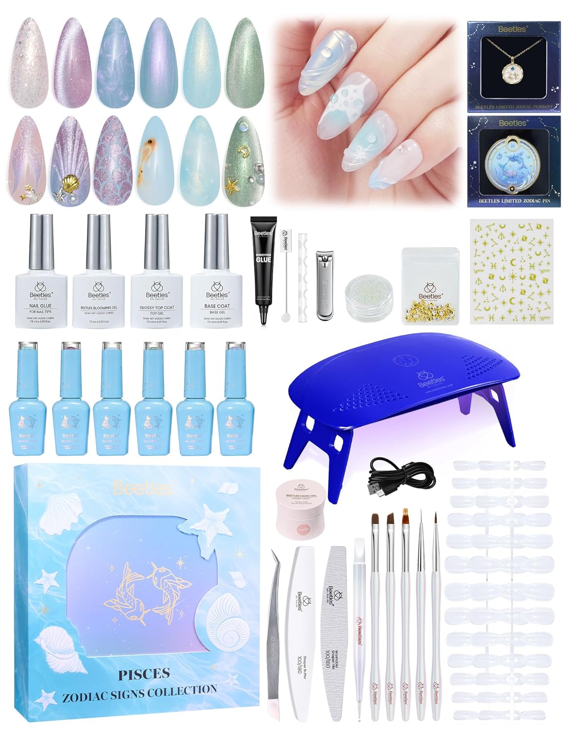 Beetles Gel Nail Polish Kit with U V Light - 80Pcs Color Enchantment 55 Colors Gel Polish Starter Kit with Base Top Coat DIY Nails Supply Stickers Manicure Tools Home Salon Gift for Women Teens Girls