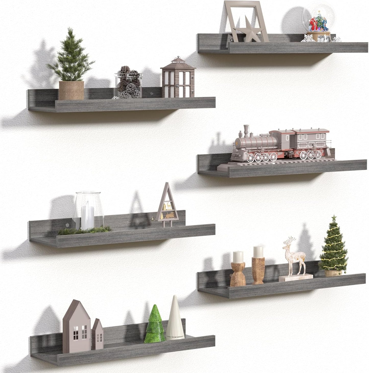 upsimples Floating Shelves for Wall, Wall Shelves for Decor Storage Set of 6, Wall Mounted Wood Shelf for Bedroom, Living Room, Bathroom, Kitchen, Picture Ledge Shelf, Black