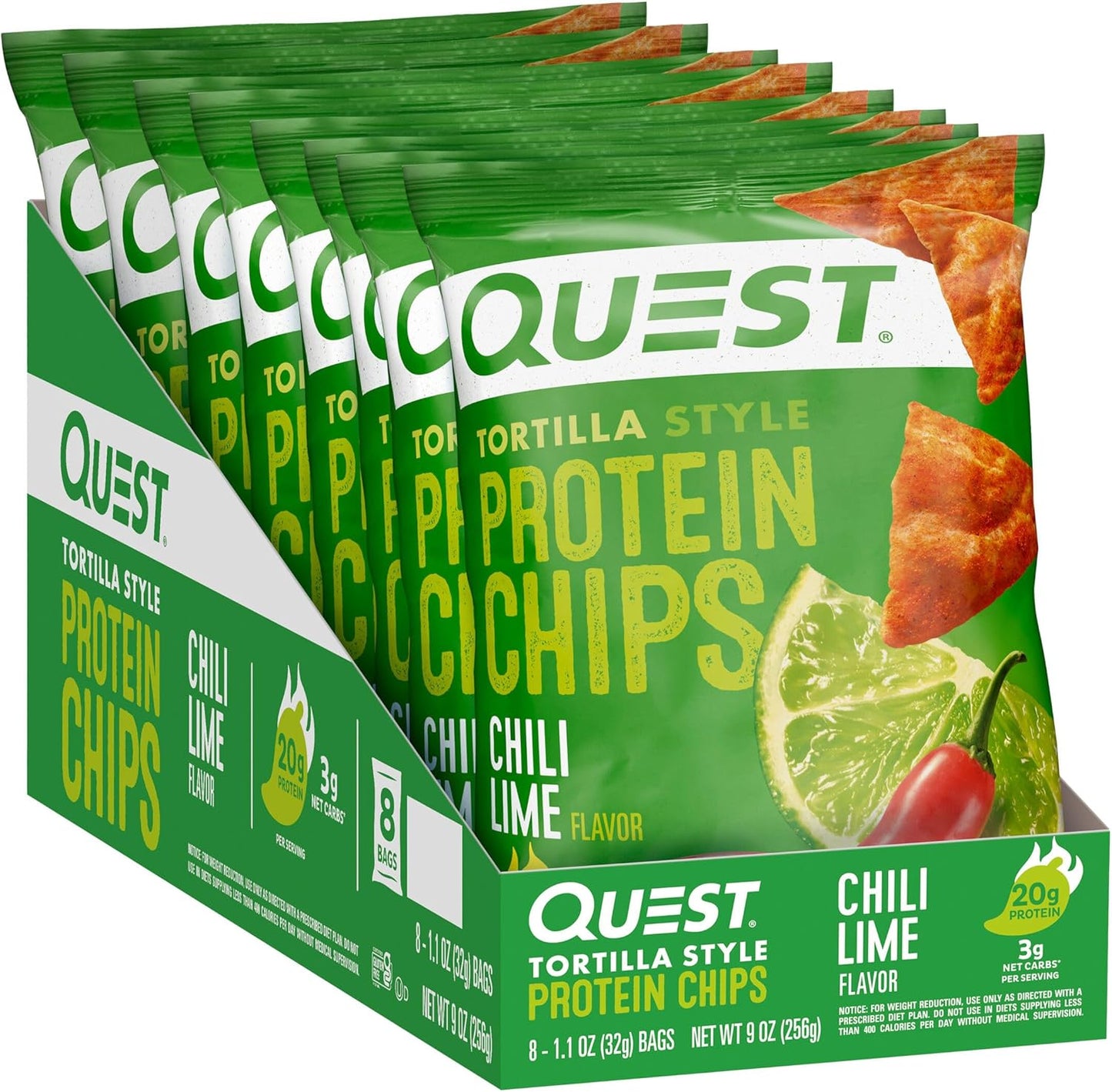 Quest Nutrition Nacho Cheese Tortilla Style Protein Chips, 18g Protein, 4g Net Carb, Low Carb, Gluten Free, 1.1 oz (Pack of 12)