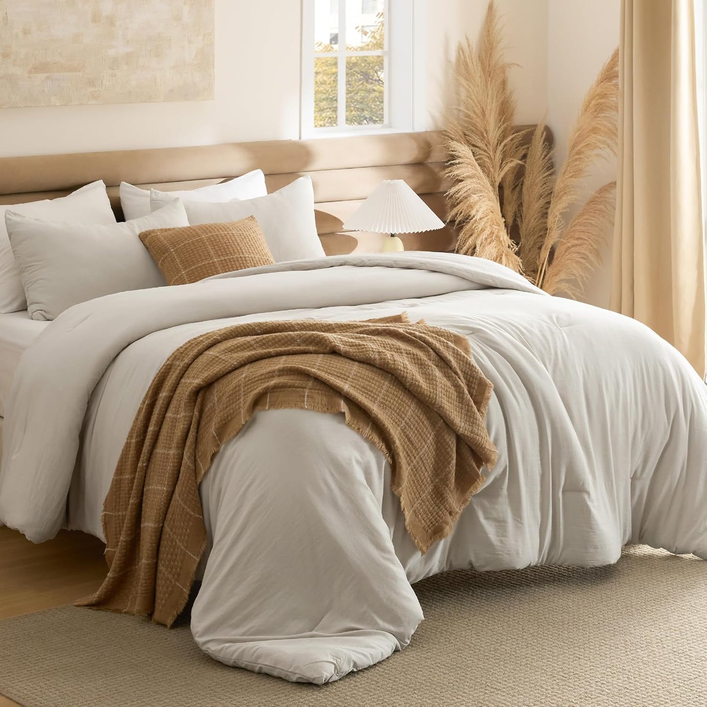 Bedsure King Comforter Set, Beige Soft Prewashed Bedding for All Seasons, 3 Pieces GentleSoft™ Bed Set, 1 Lightweight Comforter (104"x90") and 2 Pillowcases (20"x36")